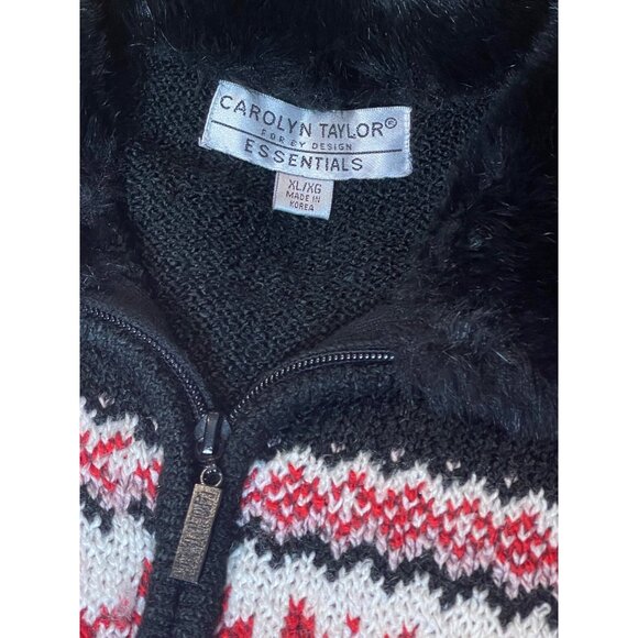 Carolyn Taylor Women's Nordic Winter Sweater Winter Holiday Zip Faux Fur Size XL - Picture 4 of 16